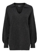 PCNOOLA LS OVERSIZE POLO KNIT BC - dark grey melange