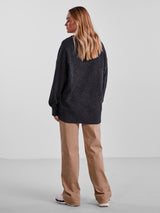 PCNOOLA LS OVERSIZE POLO KNIT BC - dark grey melange