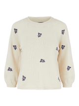PCHARLEY 3/4 O-NECK KNIT - Nature/Embroidery