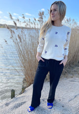 PCHARLEY 3/4 O-NECK KNIT - Nature/Embroidery