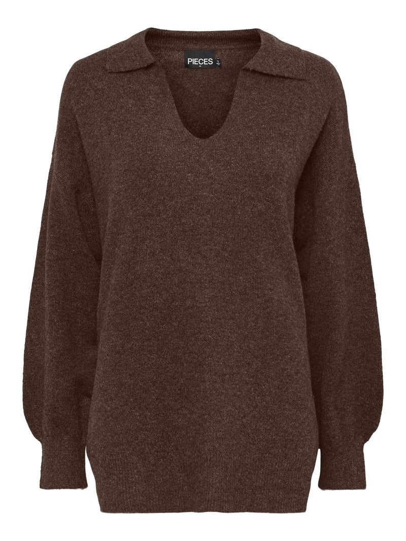 PCNOOLA LS OVERSIZE POLO KNIT BC -  chicory coffee