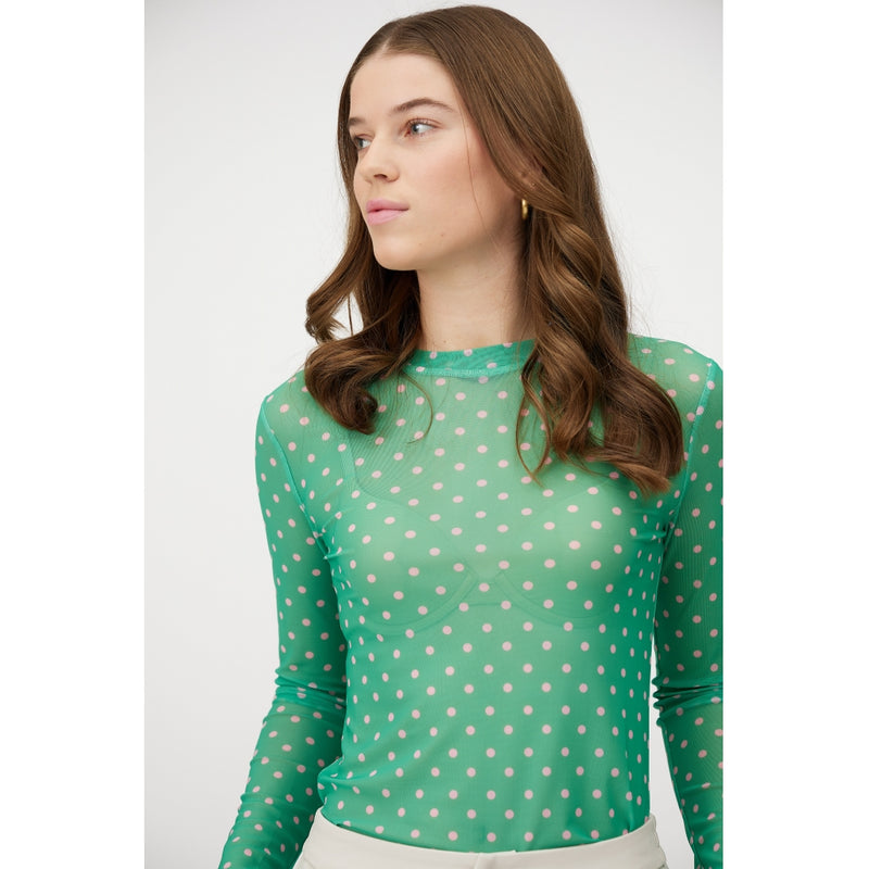 A-View Silke Mesh blouse - Green with pink  dots