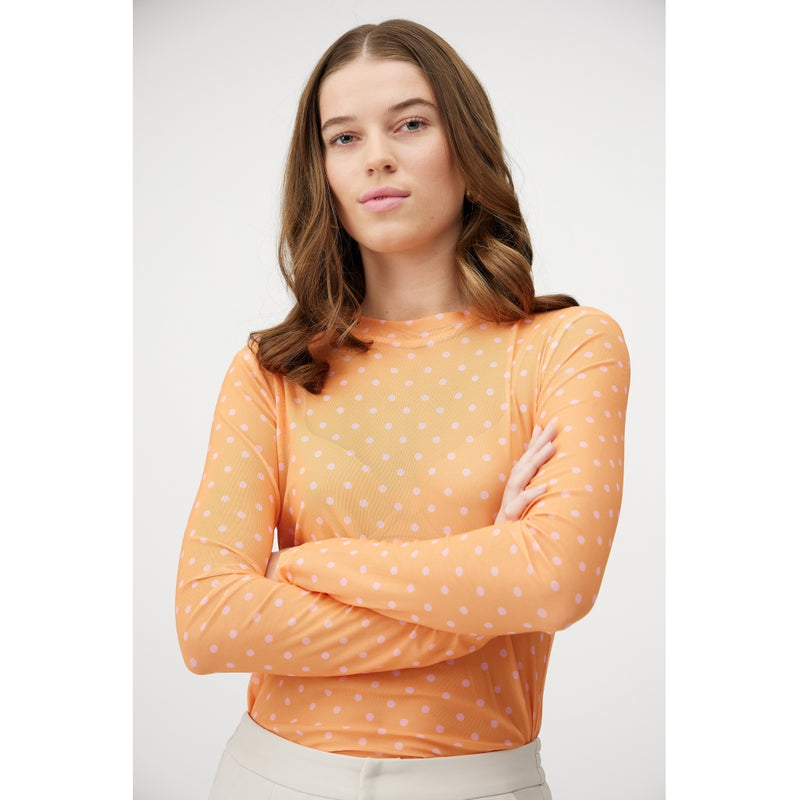 A-View Silke Mesh Blouse - Orange with pink dots